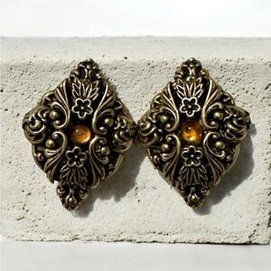 Vintage Gold Tone and Amber Earrings